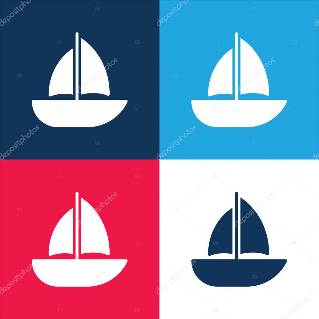 Barca blu e rosso quattro colori set icona minima