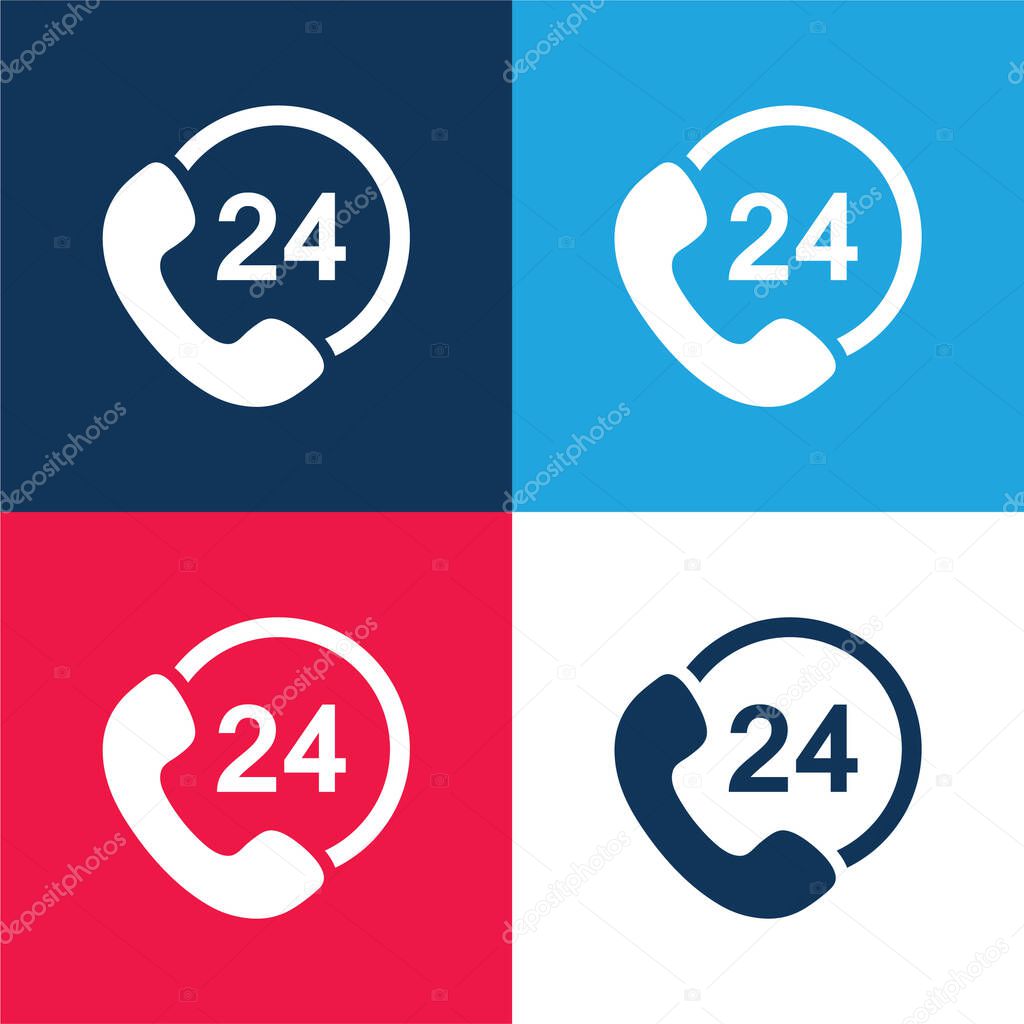24 Hours Calls blue and red four color minimal icon set