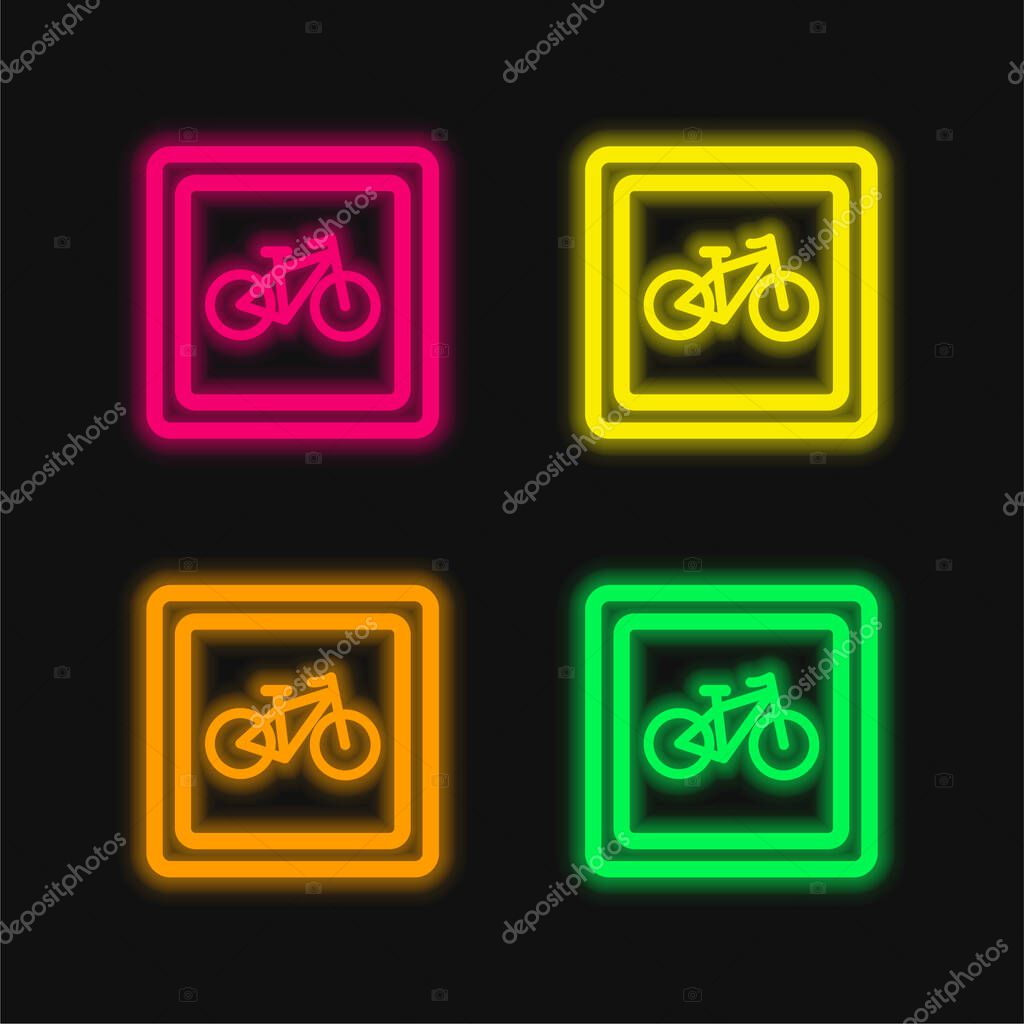 Bike Parking Signal four color glowing neon vector icon