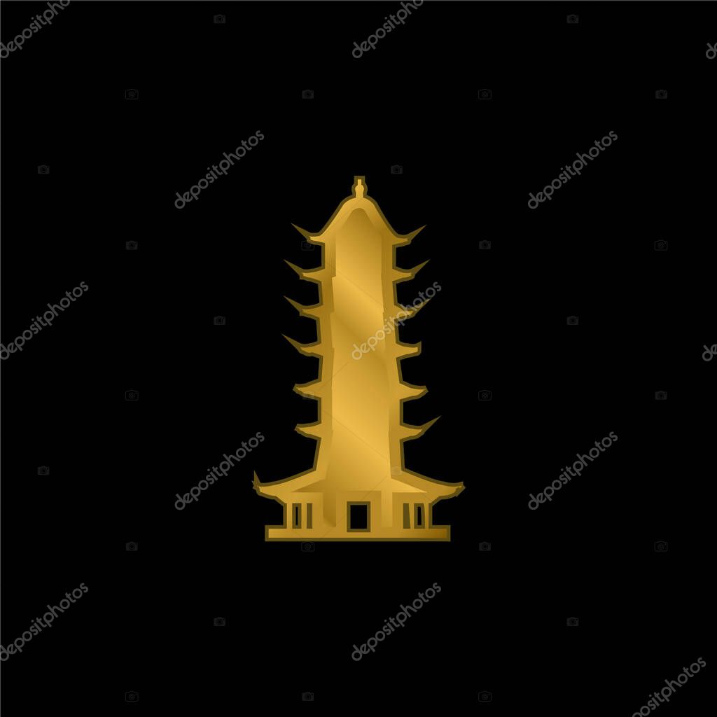 Auspicious Light Pagoda gold plated metalic icon or logo vector