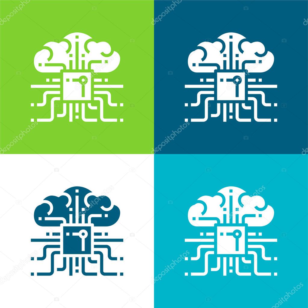 Brain Flat four color minimal icon set