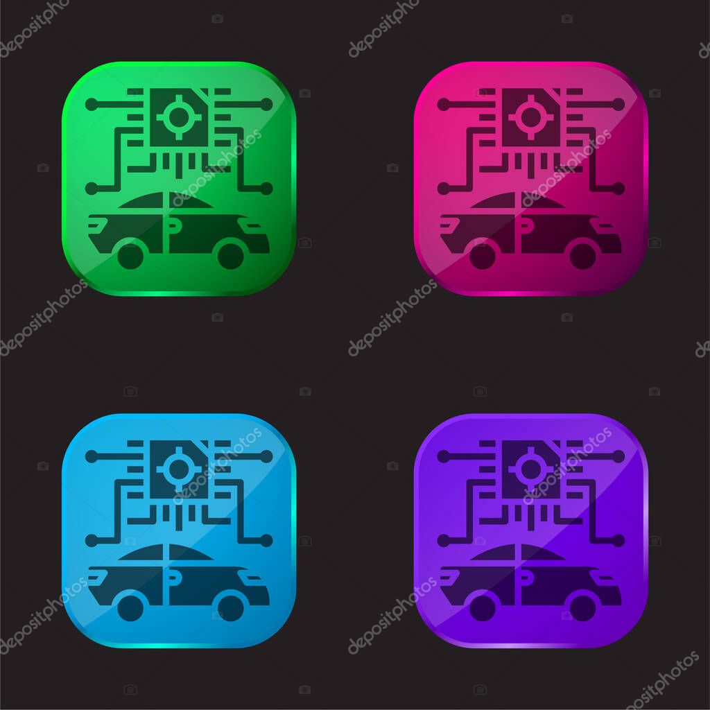 Artificial Intelligence four color glass button icon