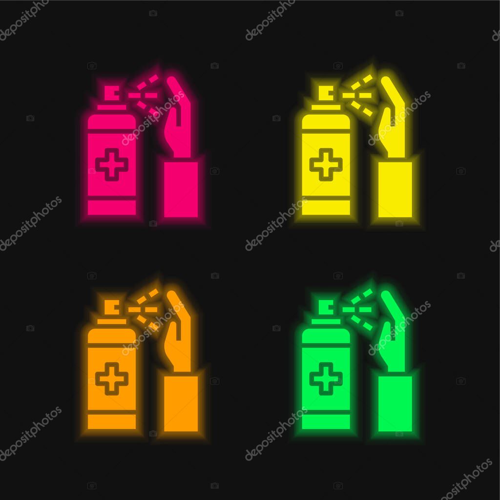 Alcohol Gel four color glowing neon vector icon