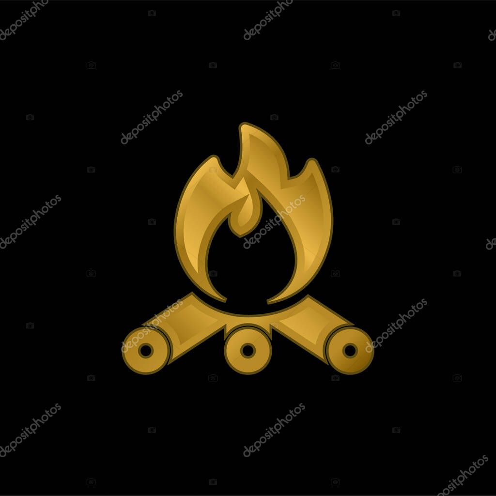 Bonfire gold plated metalic icon or logo vector