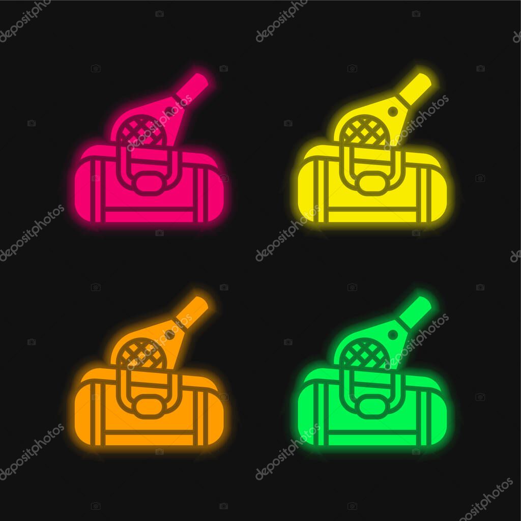 Bag four color glowing neon vector icon