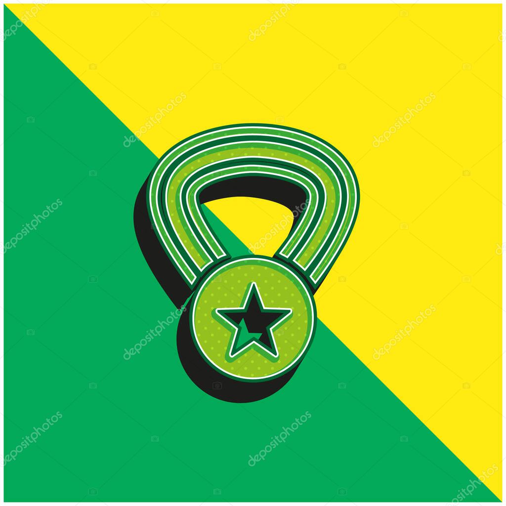 Award Medal With A Star On A Necklace Green and yellow modern 3d vector icon logo