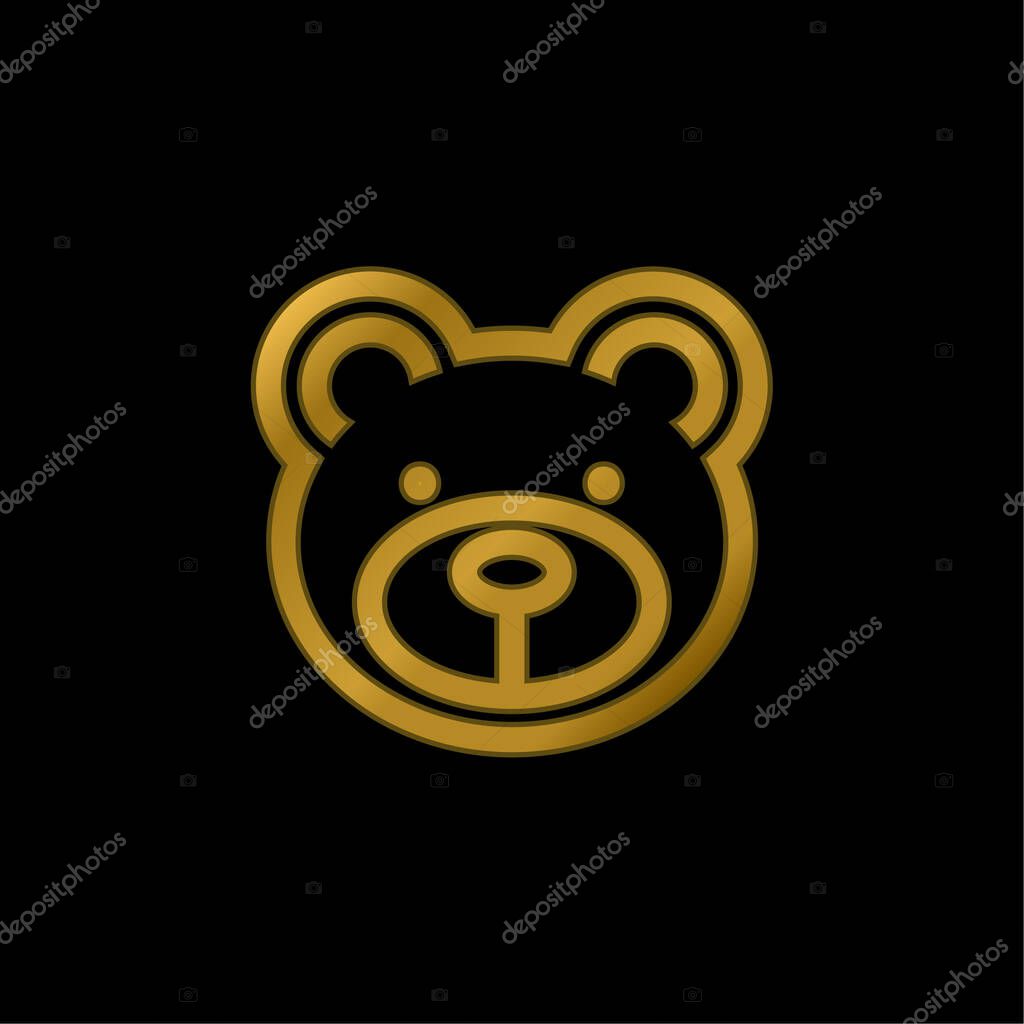 Bear Face gold plated metalic icon or logo vector