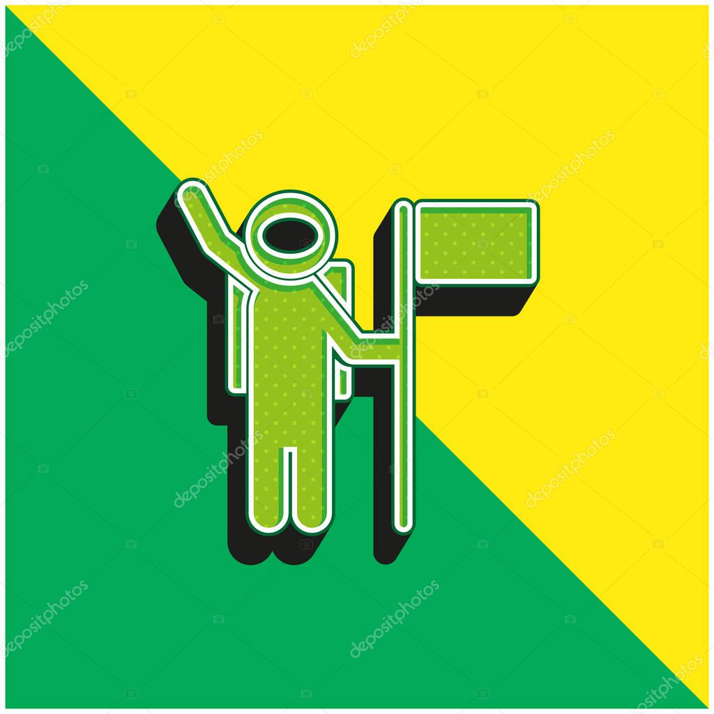 Astronaut With A Flag Green and yellow modern 3d vector icon logo