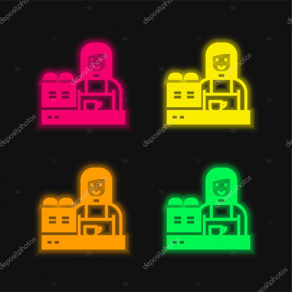 Barista four color glowing neon vector icon