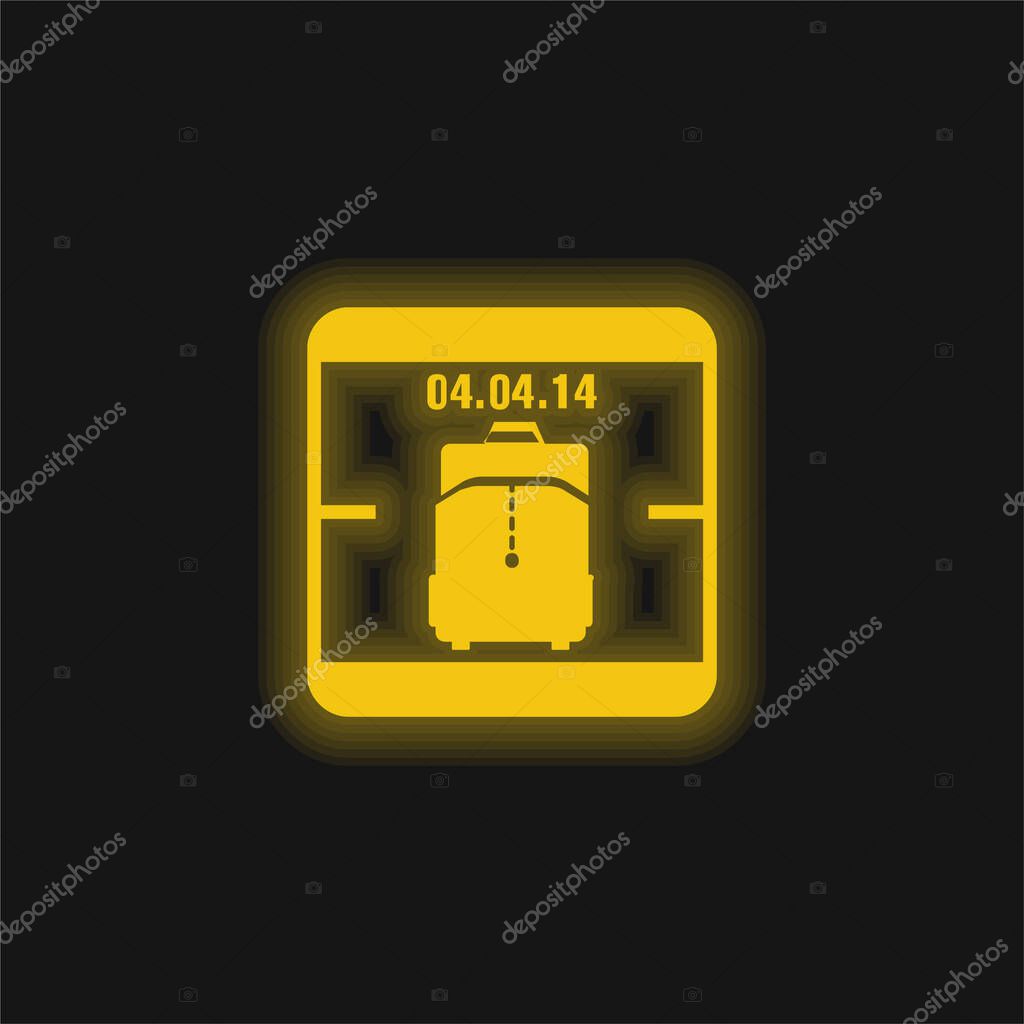 April 4 Of 2014 Calendar Page With Travel Bag Reminder Symbol yellow glowing neon icon