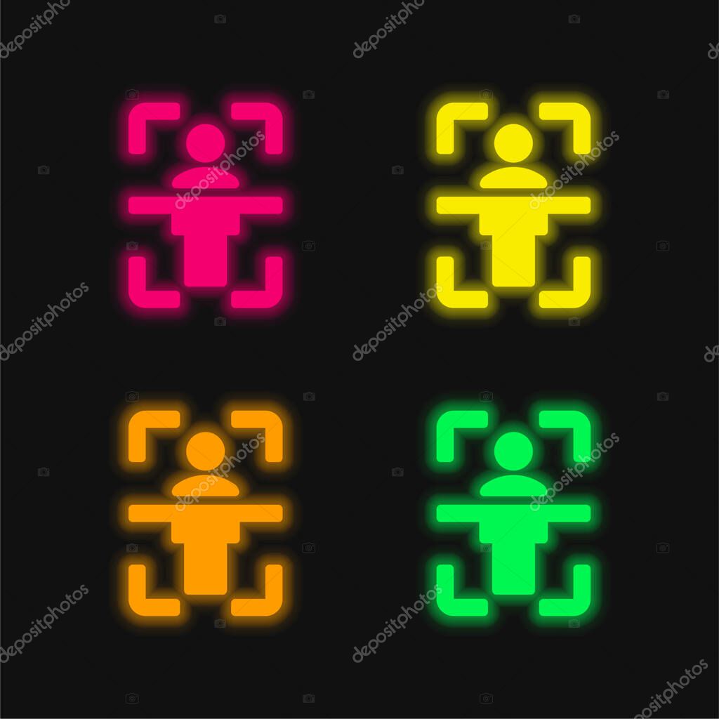 Body Scan four color glowing neon vector icon