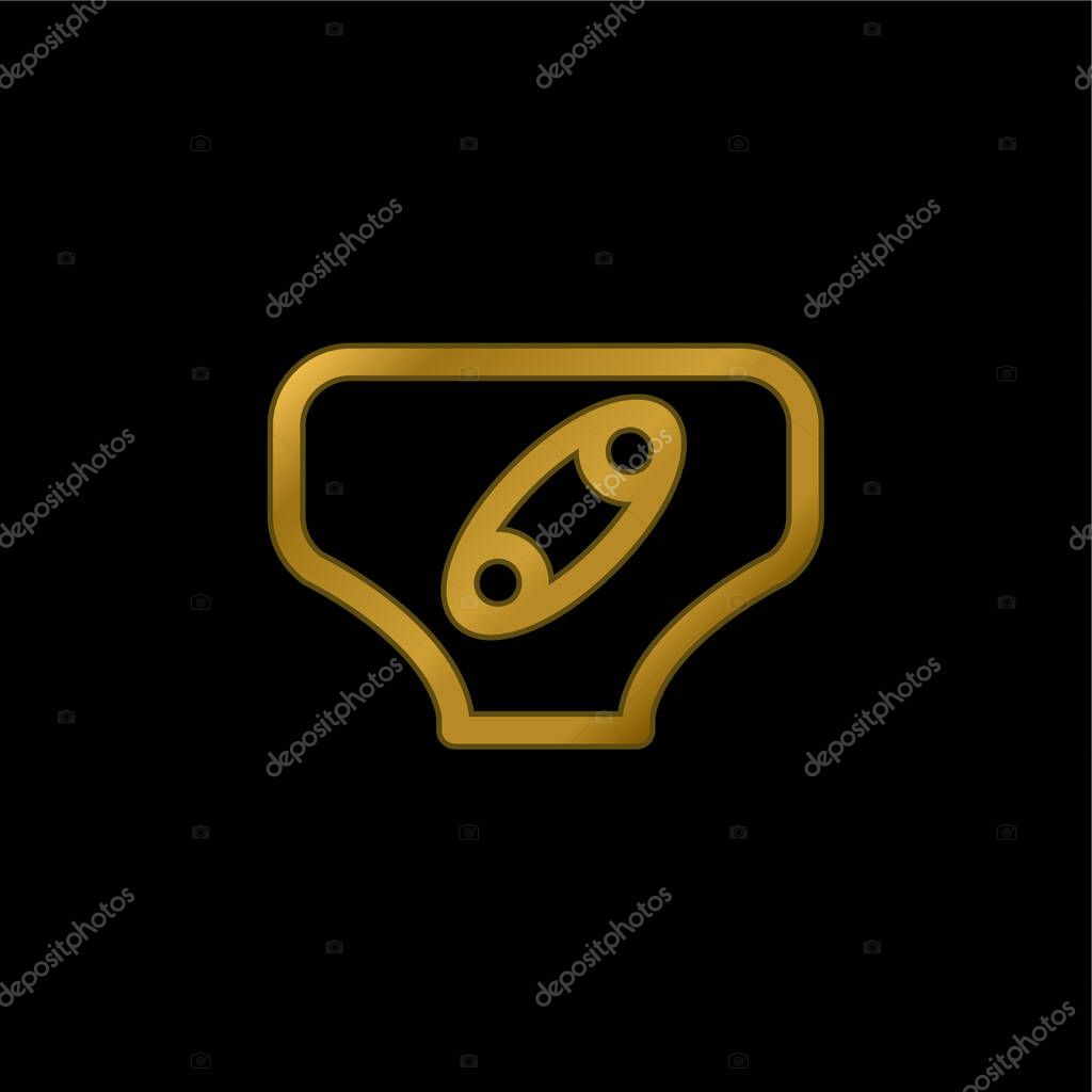 Baby Diaper Outline With Security Pin In The Front gold plated metalic icon or logo vector