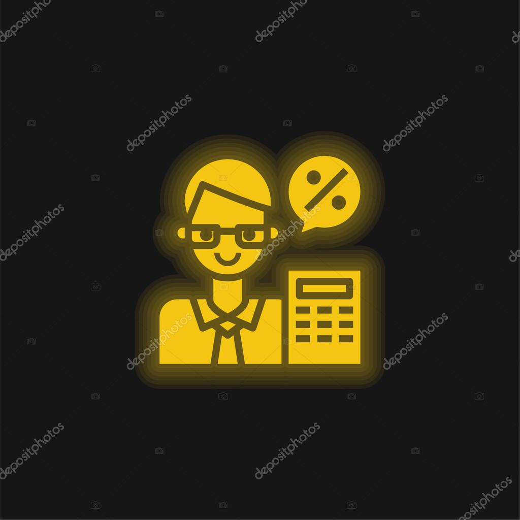 Accountant yellow glowing neon icon