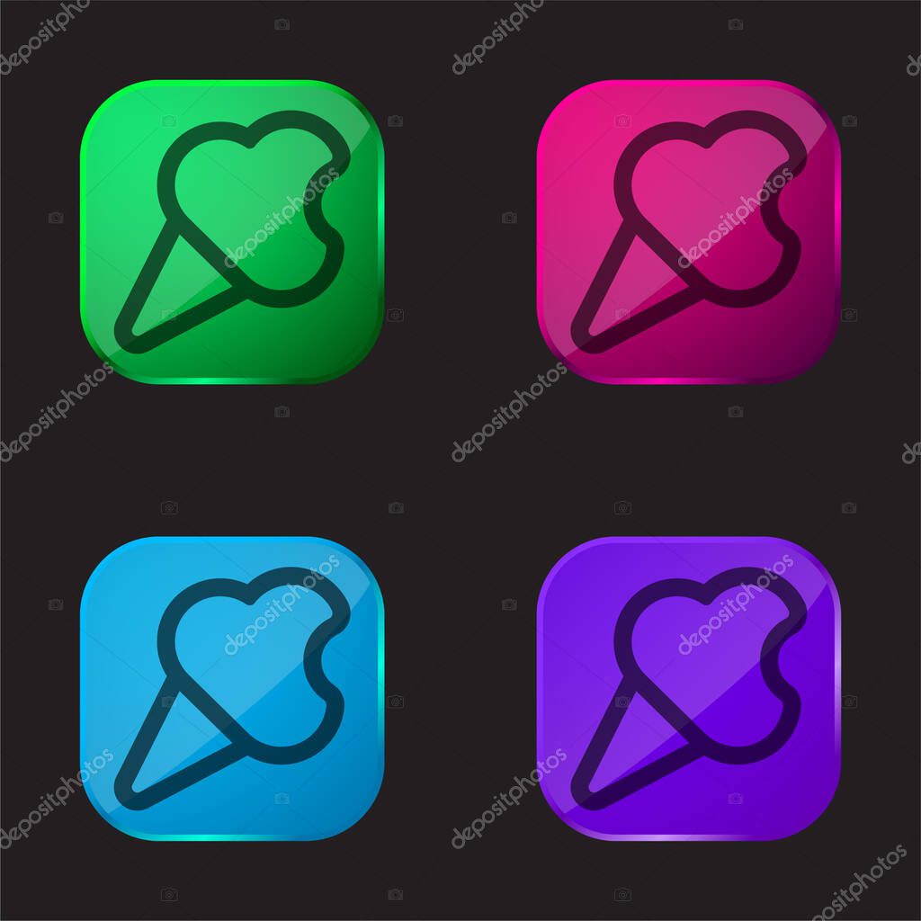 Bitten Ice Cream Cone Outline four color glass button icon