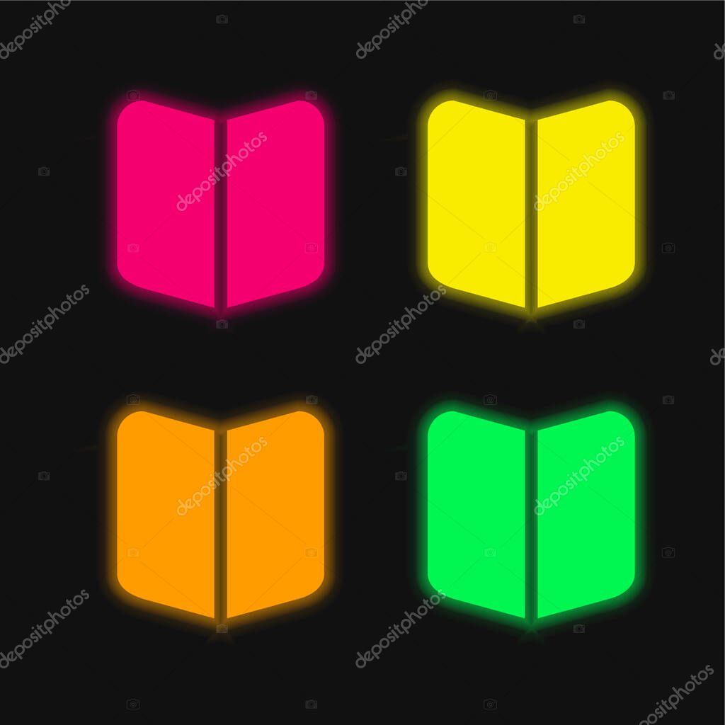 Book Black Opened Symbol four color glowing neon vector icon