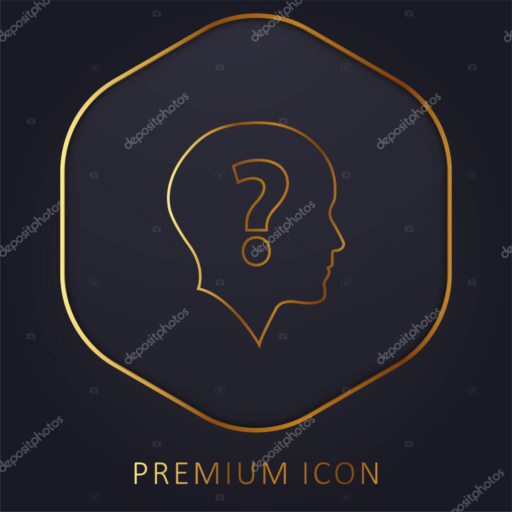 Bald Head With Question Mark golden line premium logo or icon