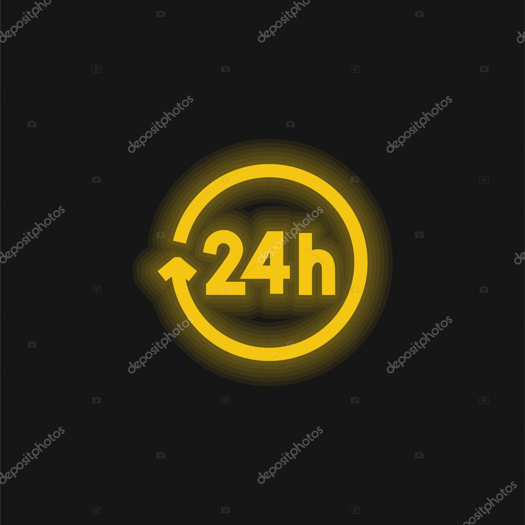 24 Hours yellow glowing neon icon