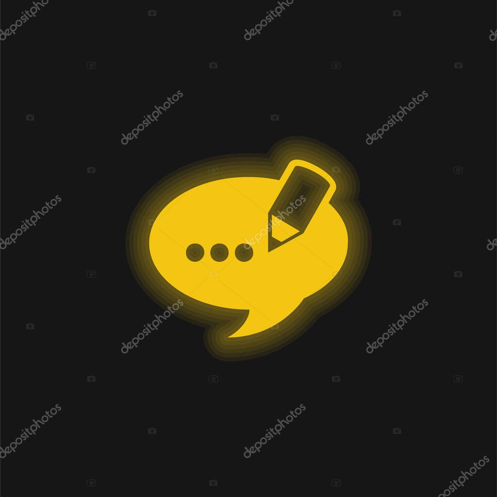 Blog Comment Speech Bubble Symbol yellow glowing neon icon
