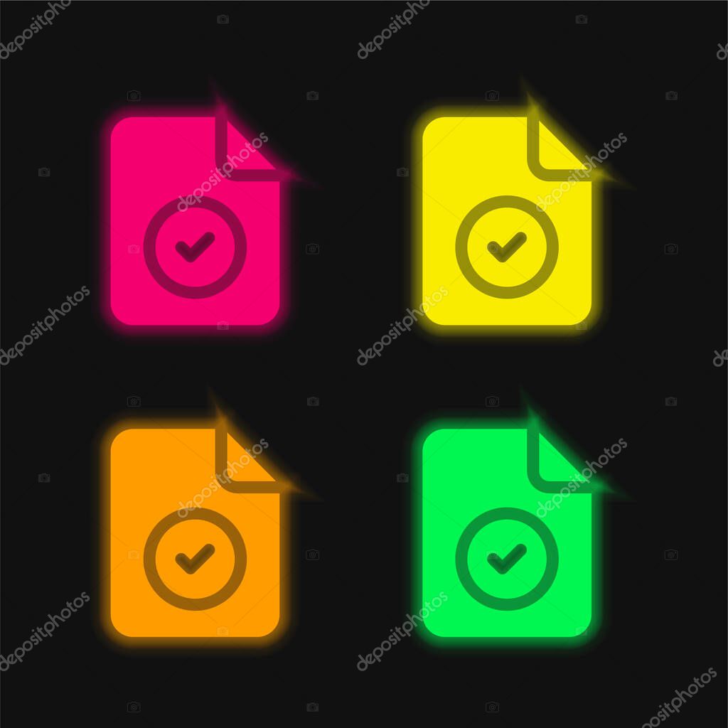 Accepted four color glowing neon vector icon
