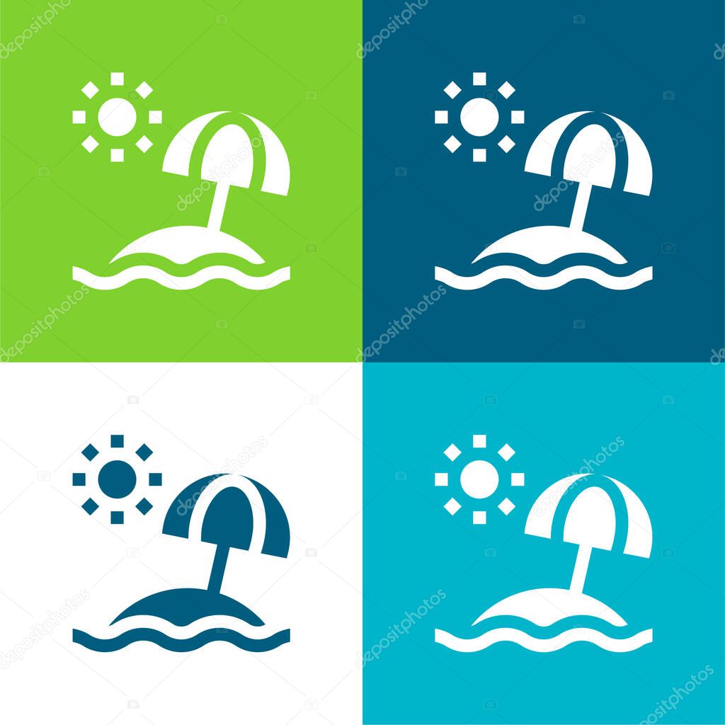 Beach Flat four color minimal icon set