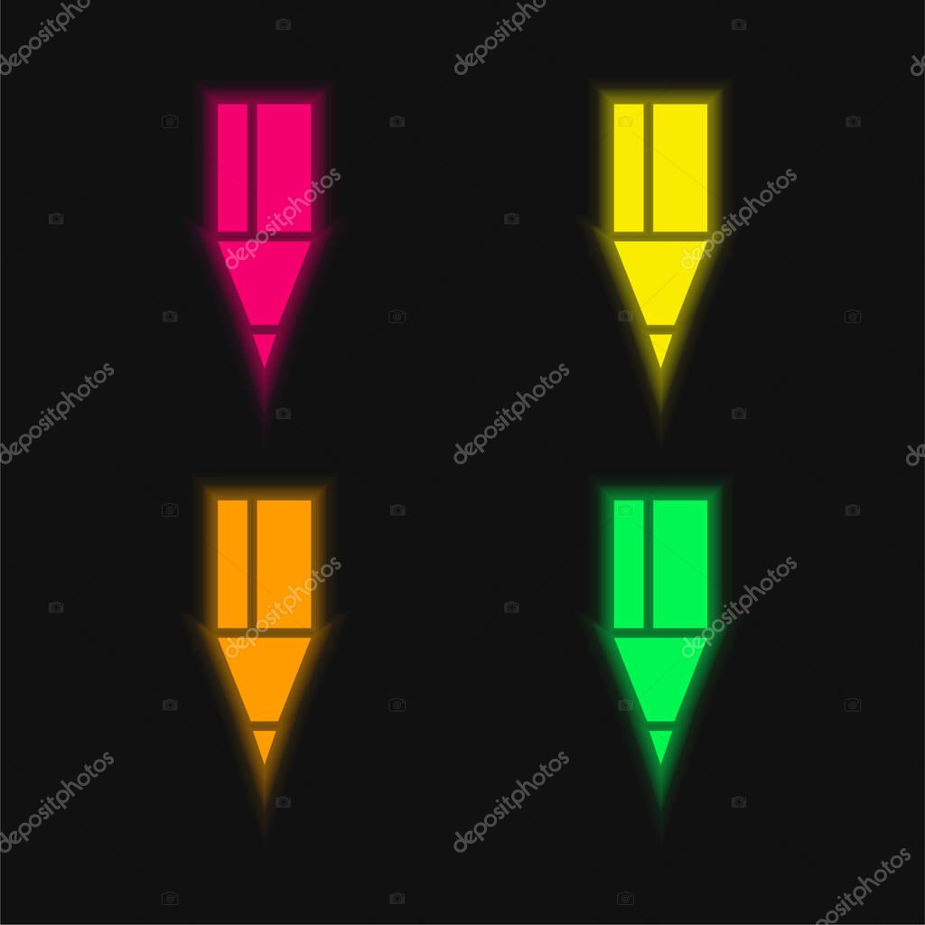 Black Pencil Tip four color glowing neon vector icon