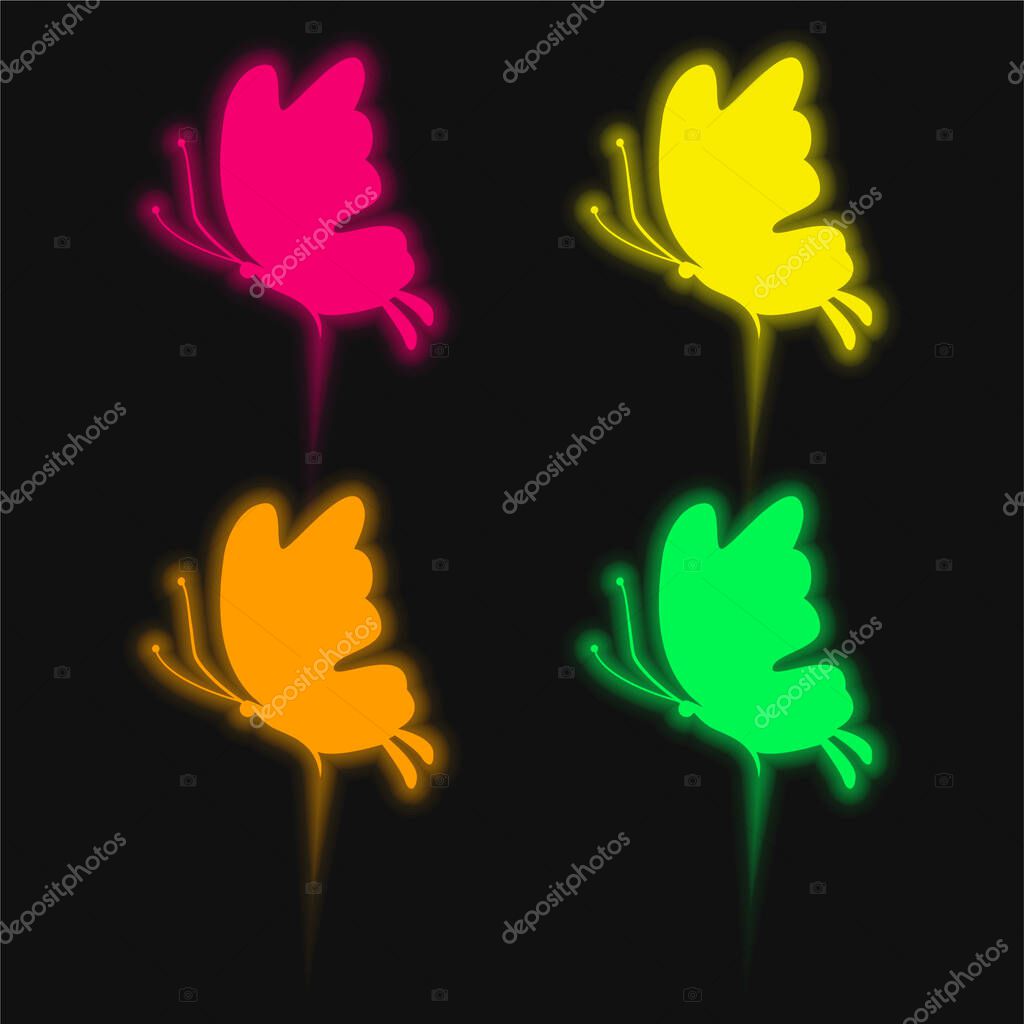Beautiful Butterfly Silhouette four color glowing neon vector icon