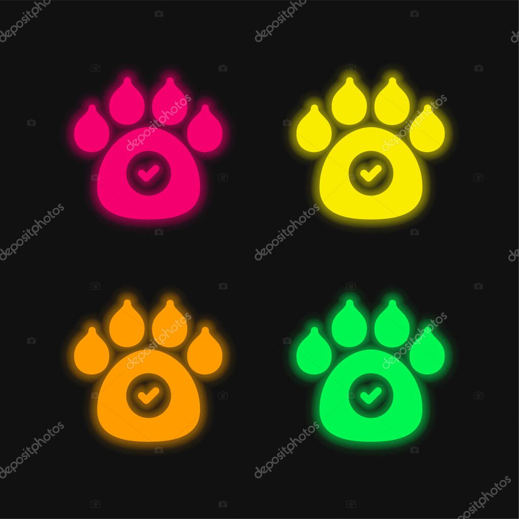 Animals Allowed four color glowing neon vector icon