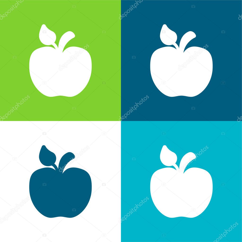 Apple With Little Leaf Flat four color minimal icon set