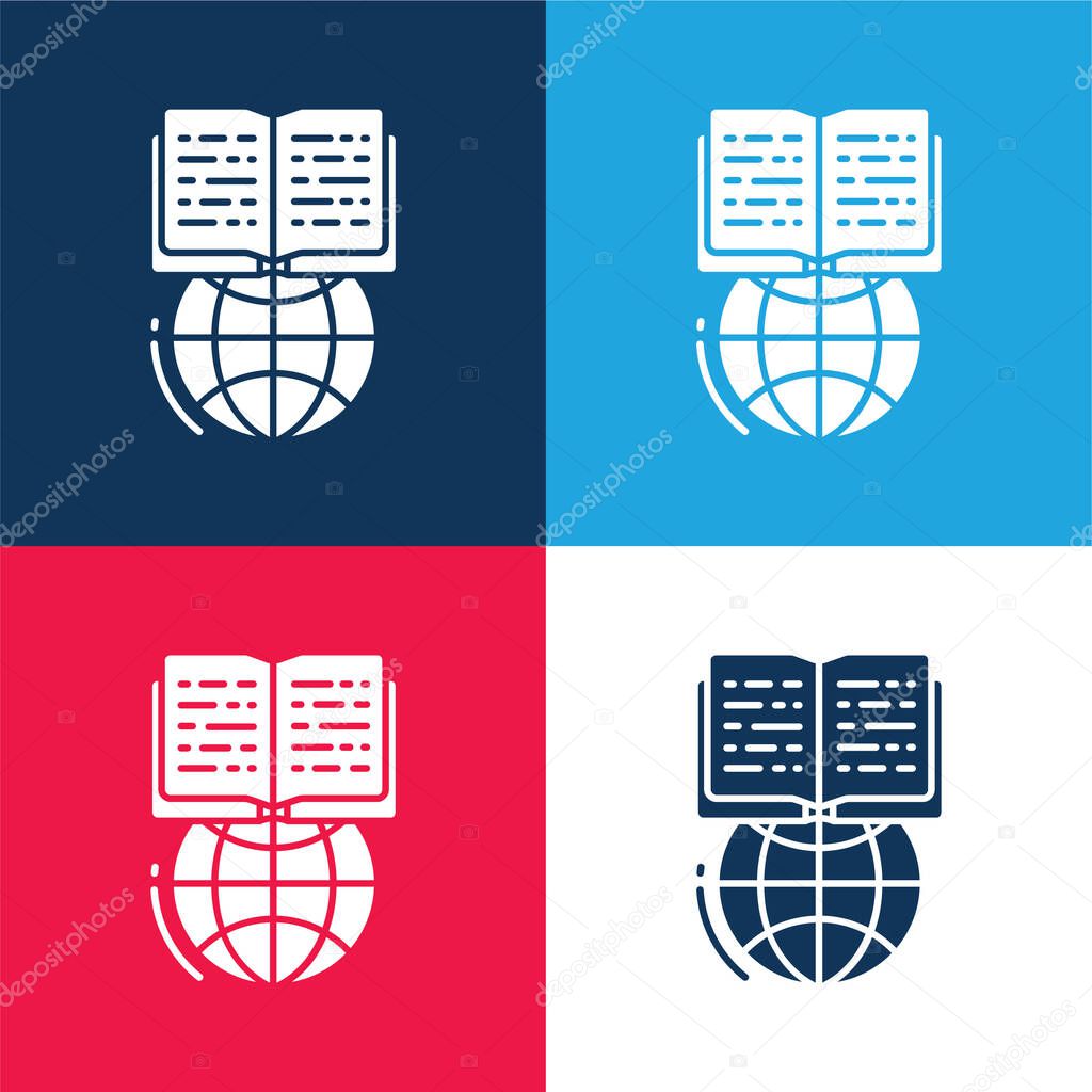 Book blue and red four color minimal icon set