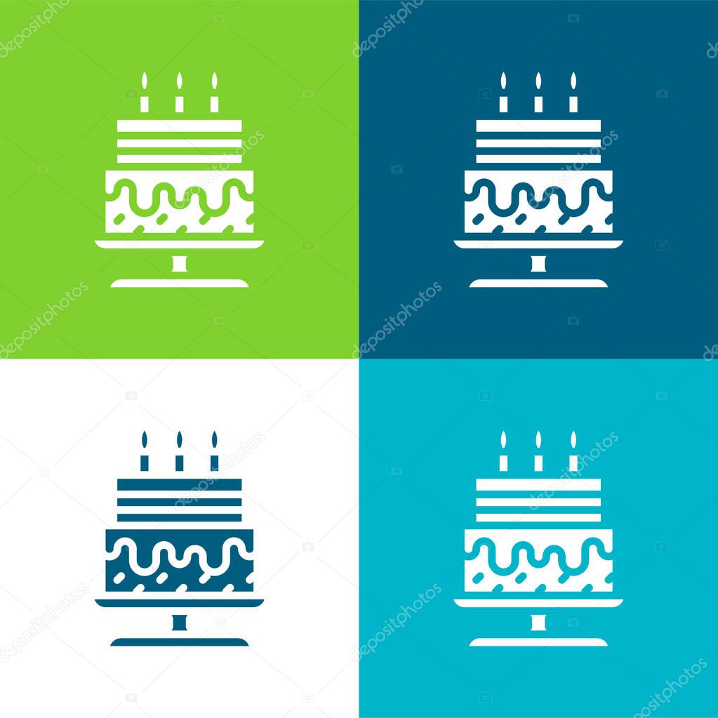 Birthday Cake Flat four color minimal icon set