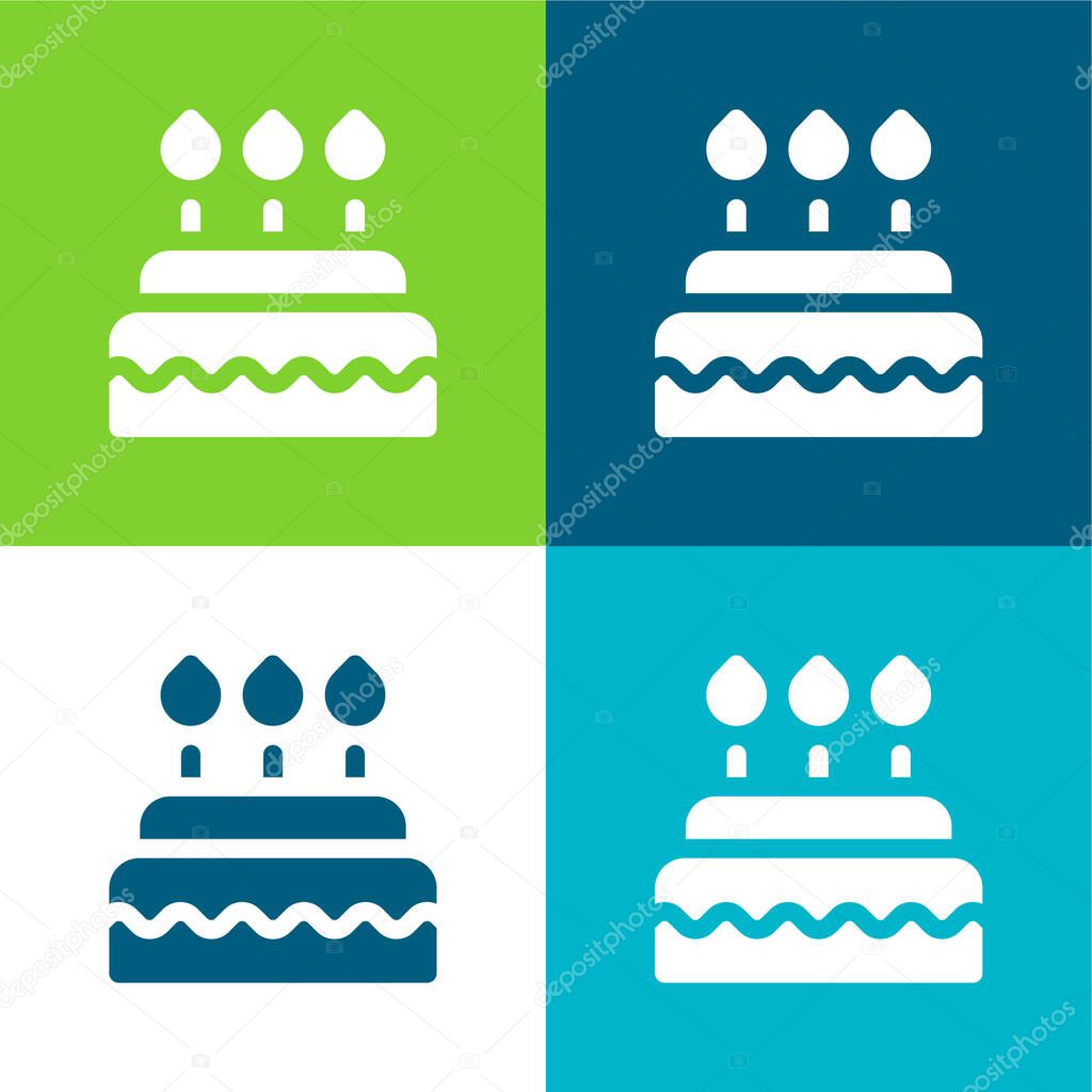 Birthday Cake Flat four color minimal icon set