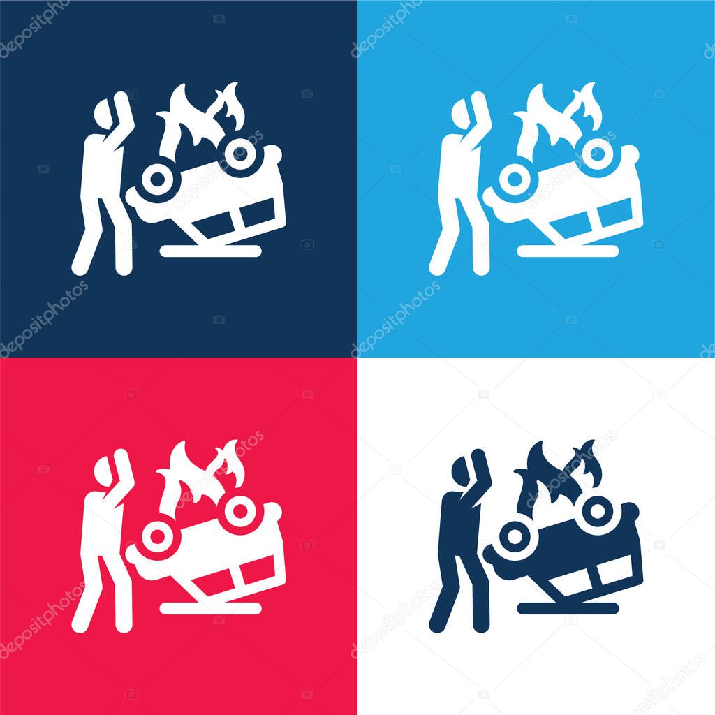 Accident blue and red four color minimal icon set