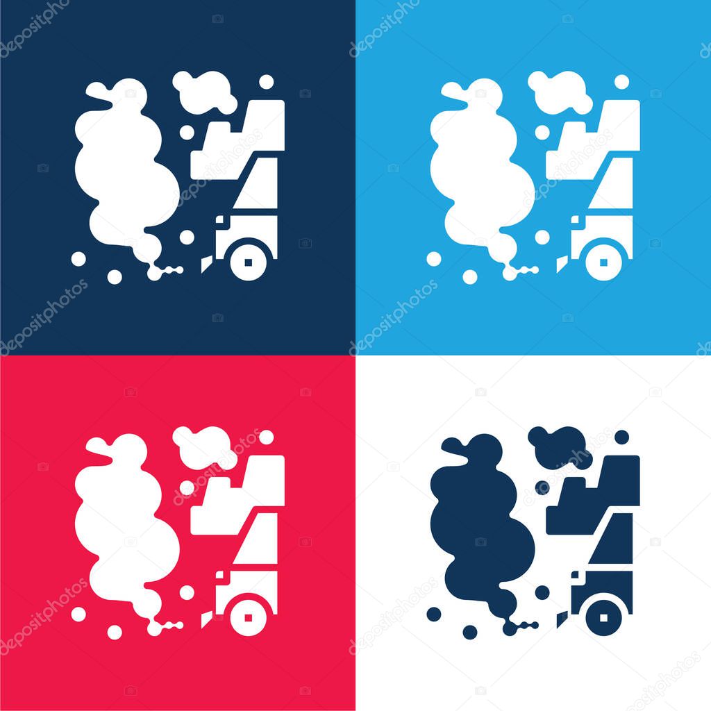 Air Pollution blue and red four color minimal icon set