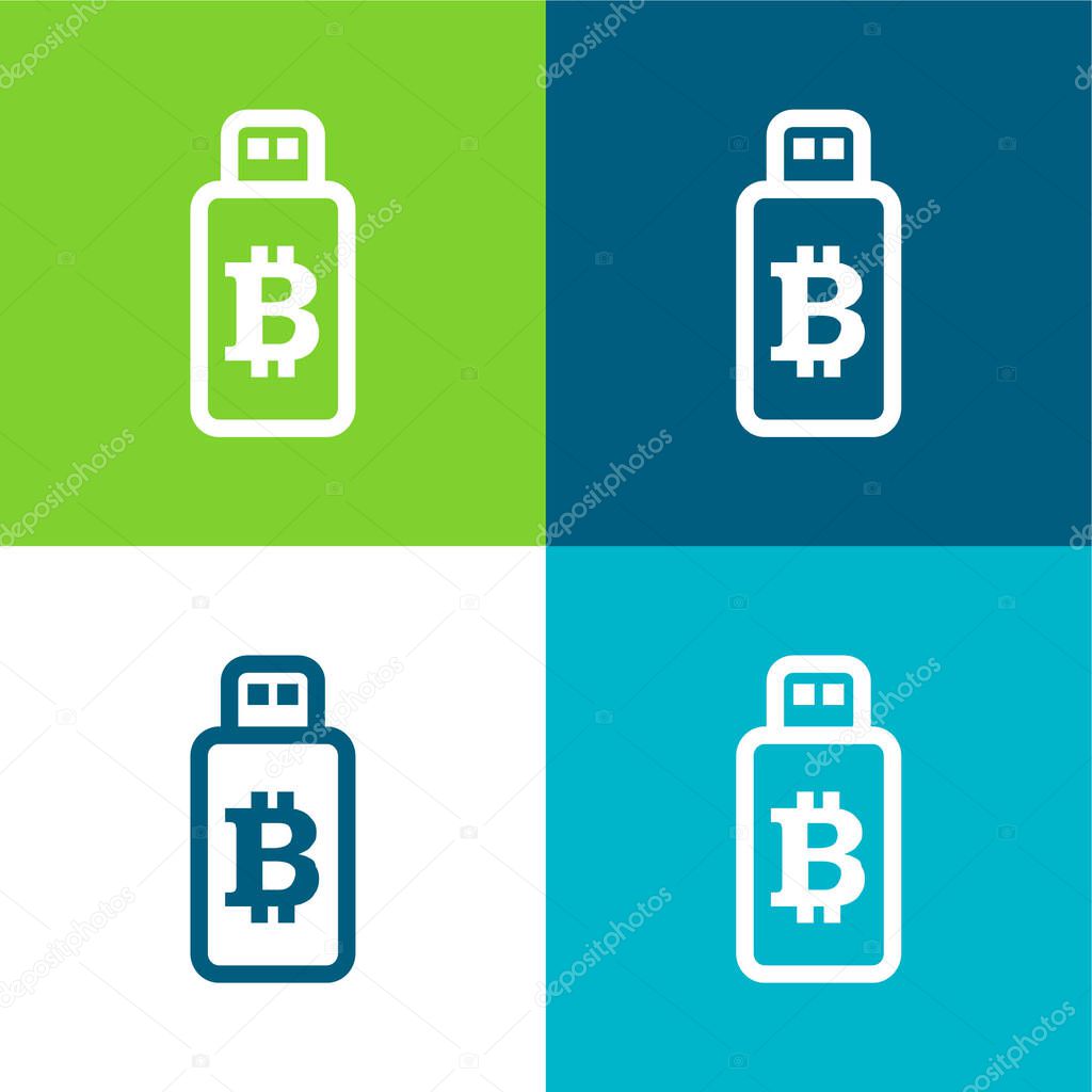 Bitcoin Sign On Usb Device Flat four color minimal icon set