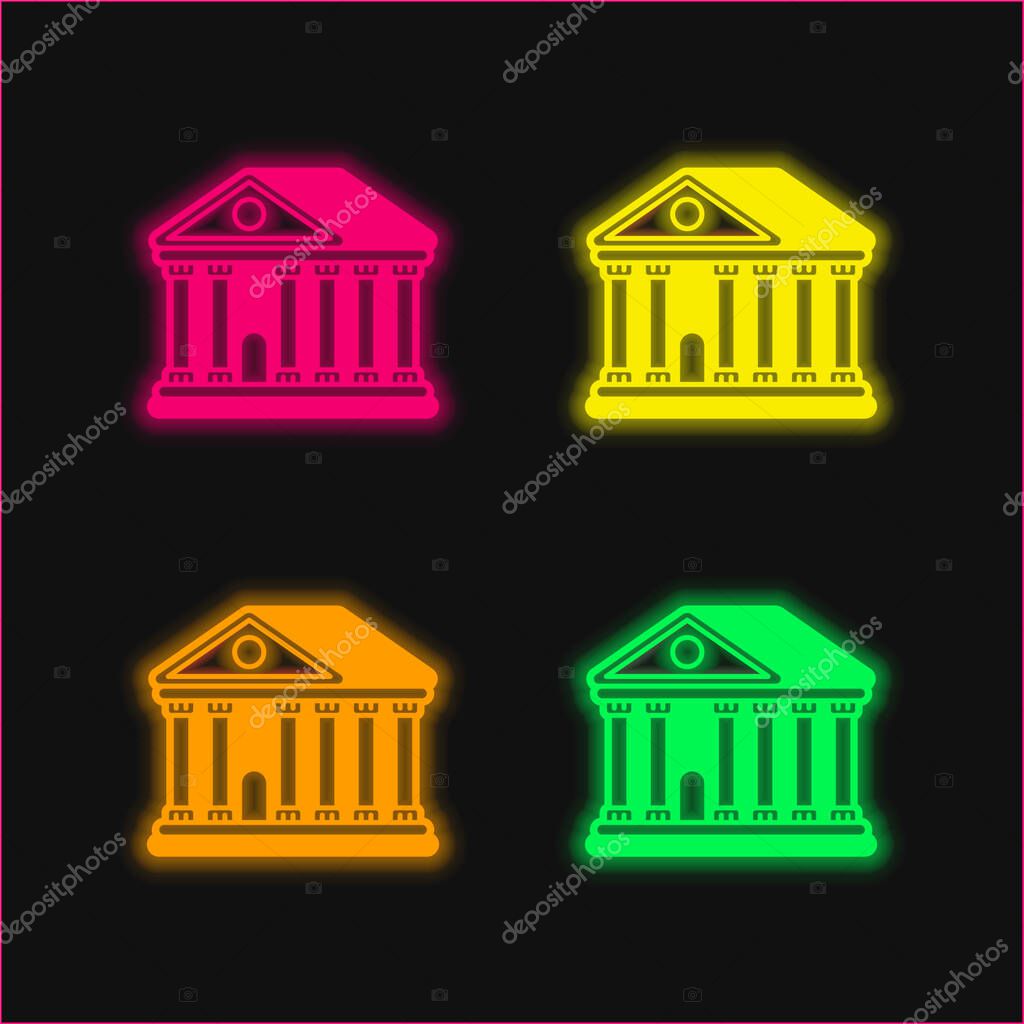 Bank four color glowing neon vector icon