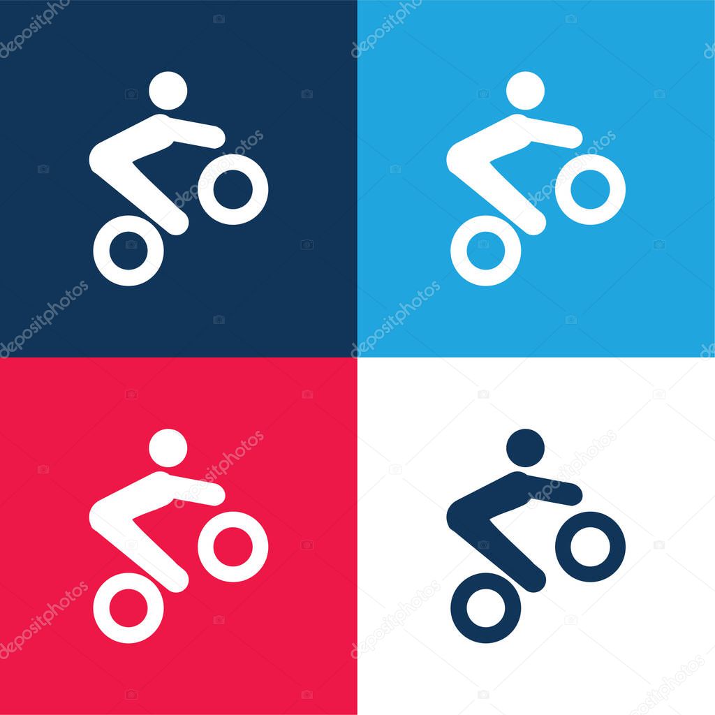 Bike Tricks blue and red four color minimal icon set