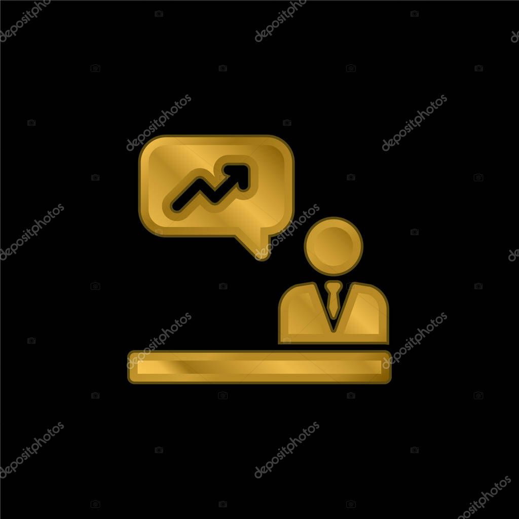 Analytics gold plated metalic icon or logo vector