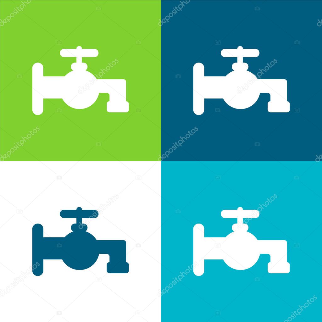 Bathroom Tap Silhouette Flat four color minimal icon set