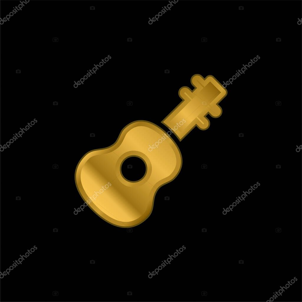 Acoustic Guitar gold plated metalic icon or logo vector
