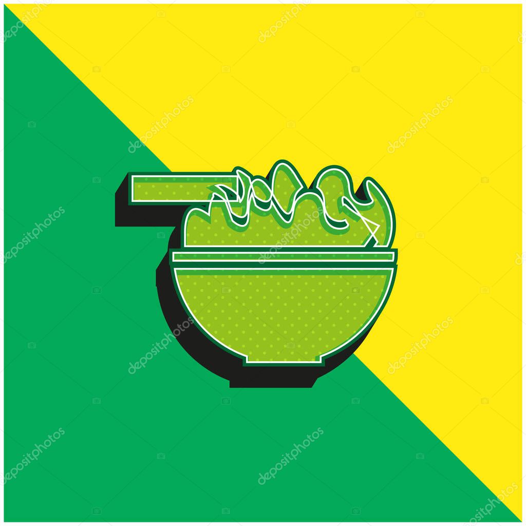 Bowl With Chinese Food Green and yellow modern 3d vector icon logo