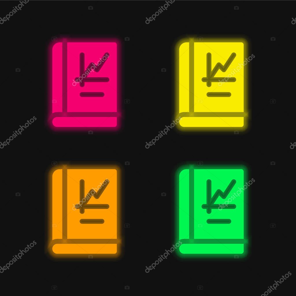 Book four color glowing neon vector icon