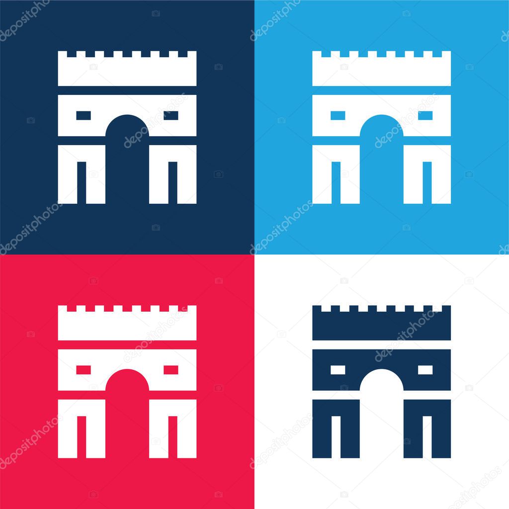 Arc De Triomphe blue and red four color minimal icon set