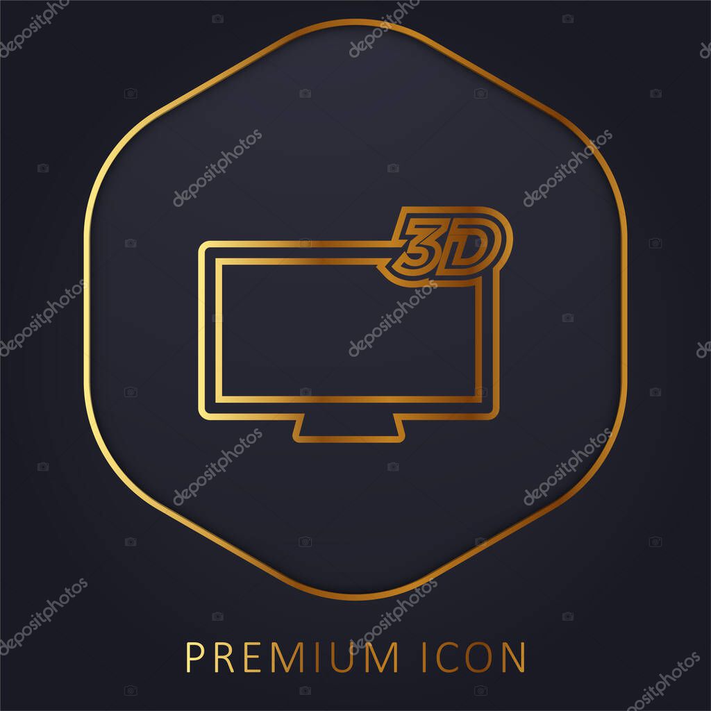 3D Television golden line premium logo or icon