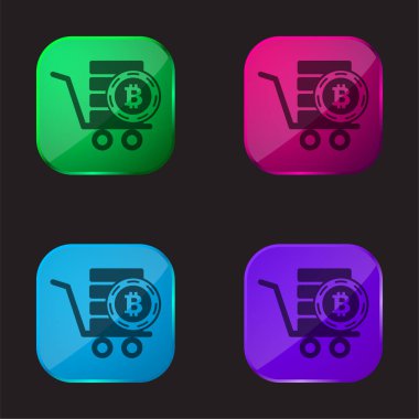 Bitcoin In A Pushcart four color glass button icon clipart