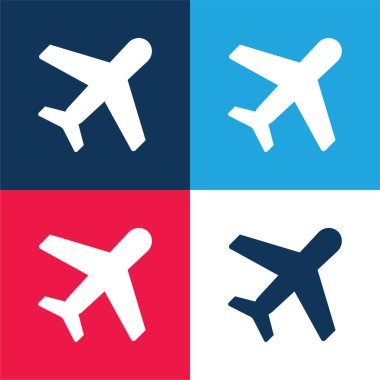 Aeroplane blue and red four color minimal icon set clipart
