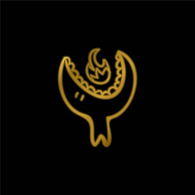 Büyük Cadılar Bayramı Canavarı Kafası Açık Ağızlı Bir Hayvan Altın Kaplama Metal Simge veya logo Vektörü Yiyor