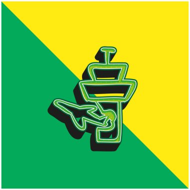 Uçak ve Havalimanı Kulesi Yeşil ve sarı 3D vektör simgesi