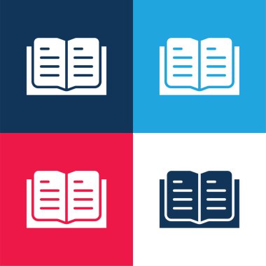Kitap mavi ve kırmızı dört renk en küçük simge seti