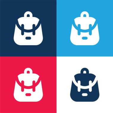 Sırt çantası mavi ve kırmızı dört renk minimal simgesi seti