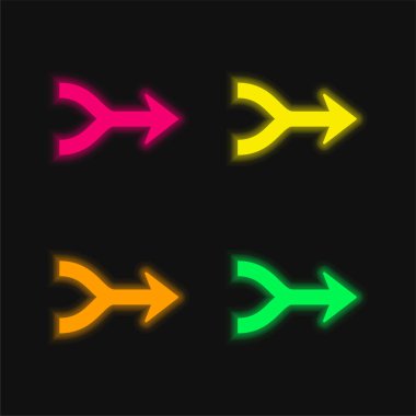 Arrows Merge Pointing To Right four color glowing neon vector icon clipart